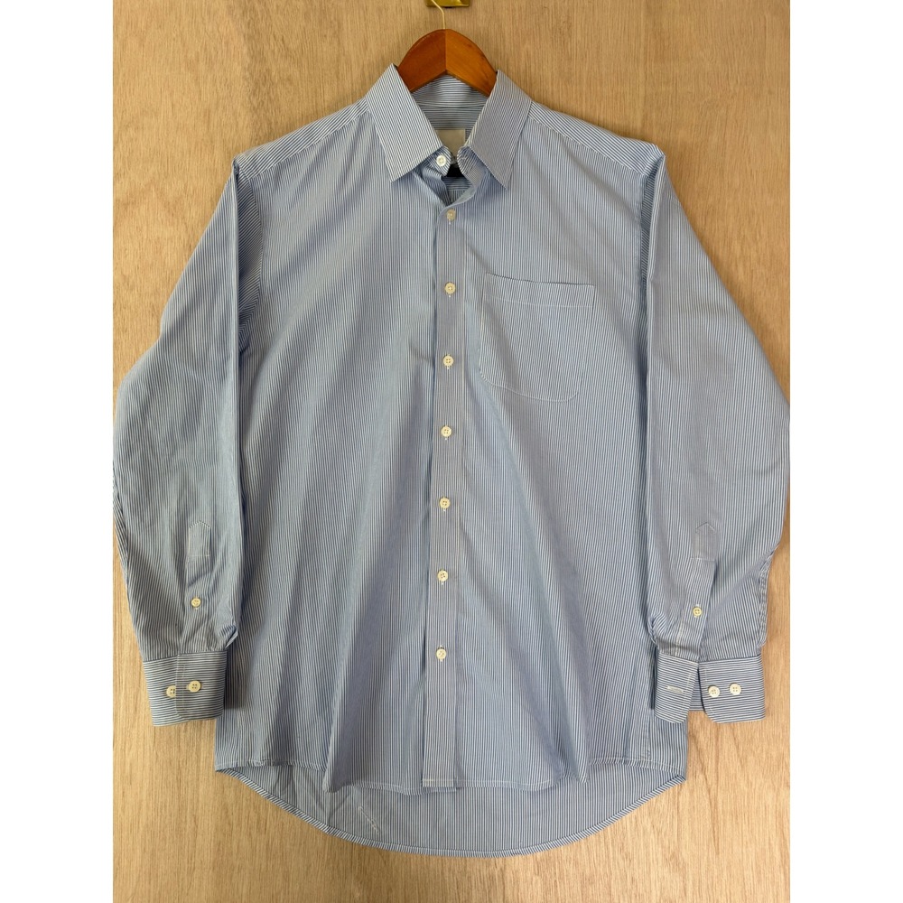 Oobe Mens Blue White Striped Button Down Long Sleeve Shirt Medium
